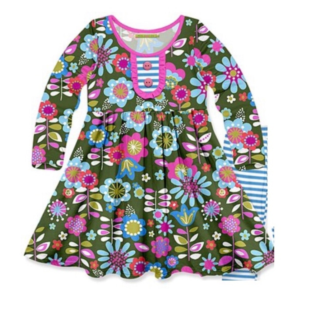 NWOT: Green Stem Floral Button Front A-Line Dress